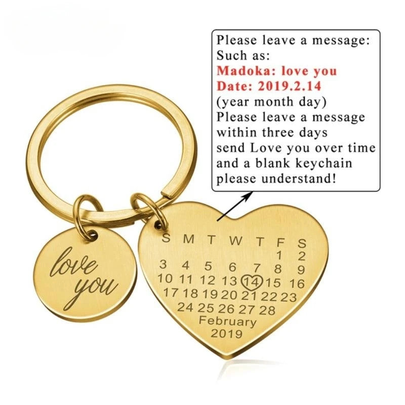 Custom Engraved Calendar Heart Keychain