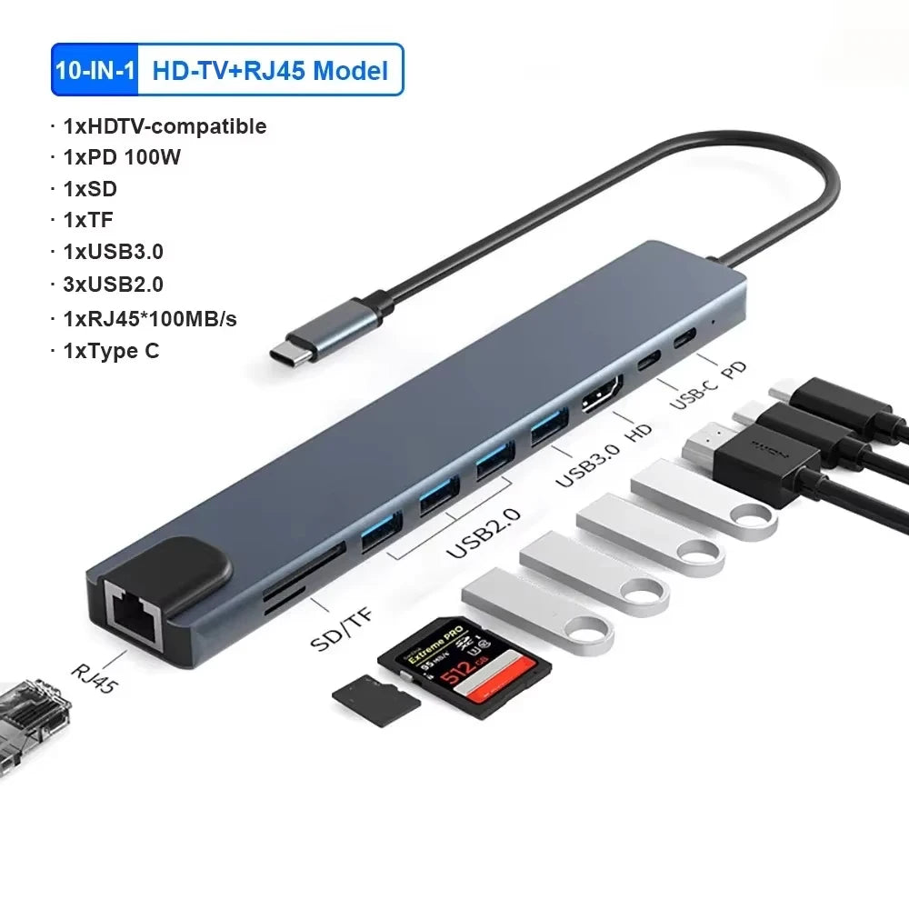 10-in-1 USB C 4K RJ45 PD100W