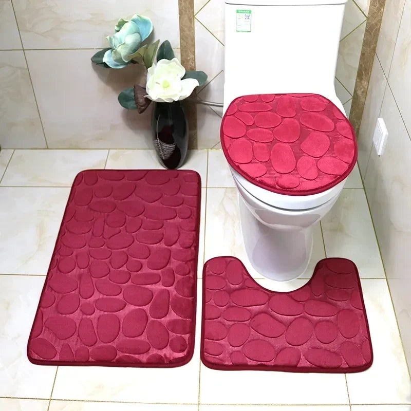 3-Piece Non Slip Cobblestone Bath Mat Set