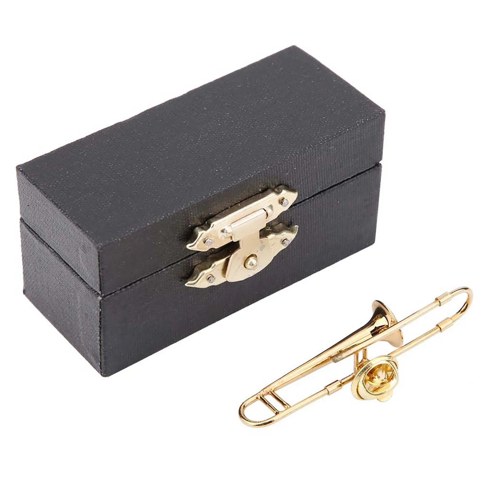 Mini Gold Trombone Brooch Gift Box