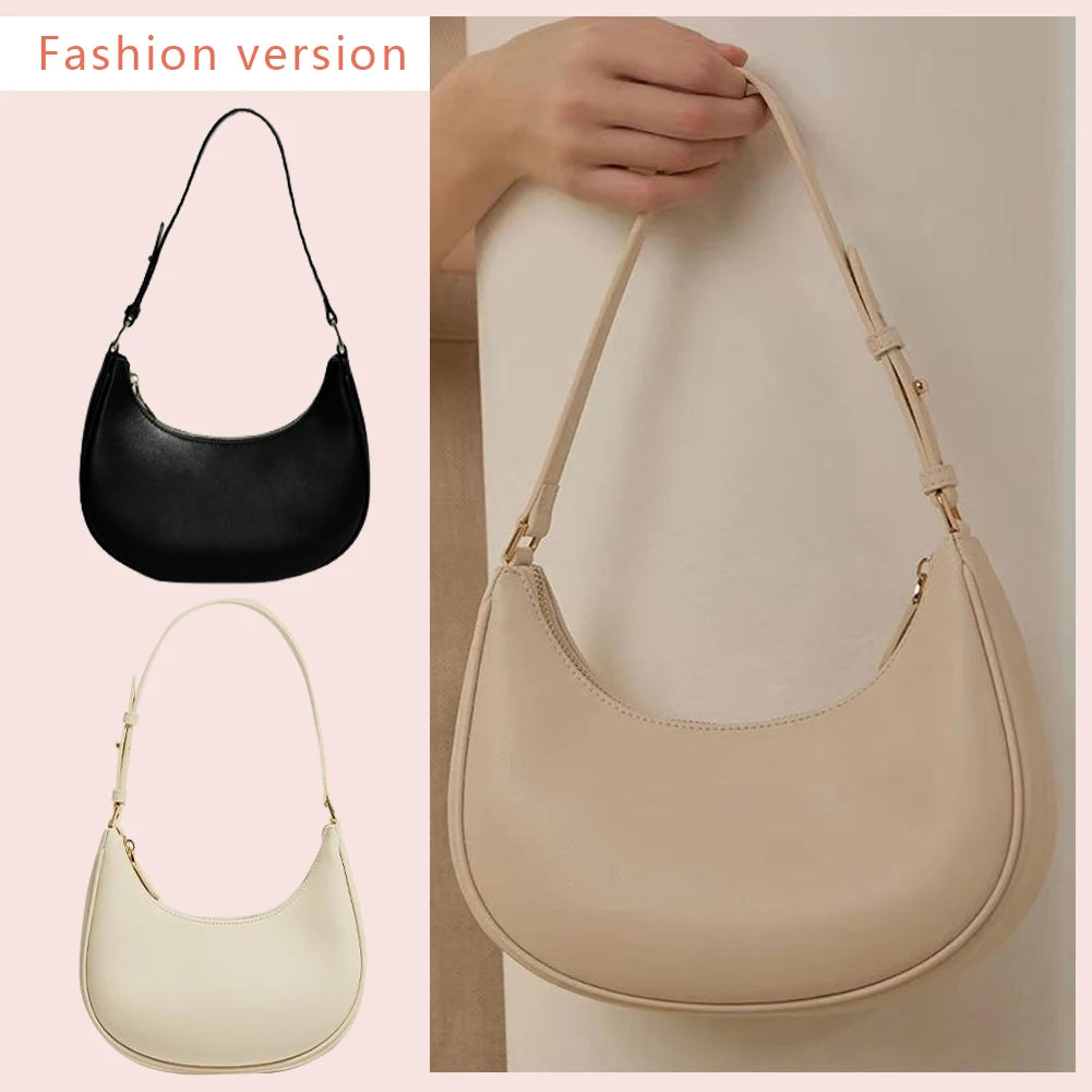 PU Leather Half Moon Hobo Underarm Bag