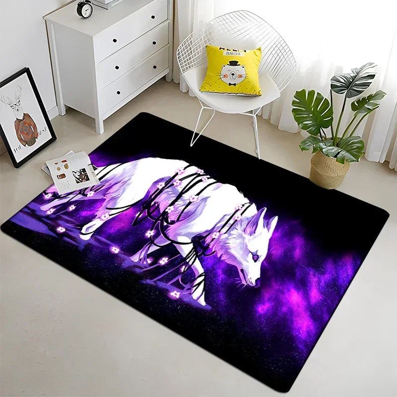 Wolf Moon Pattern Non-Slip Area Rug