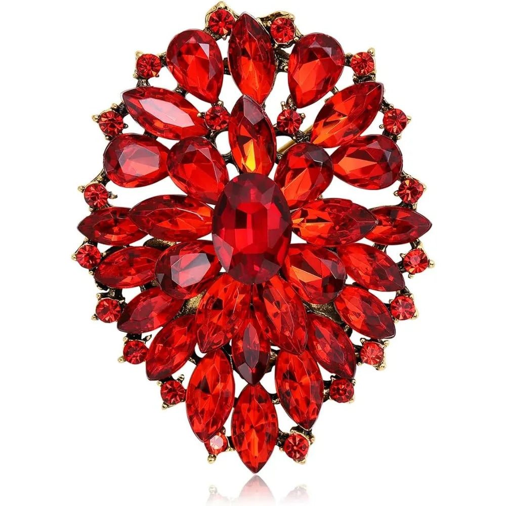 Premium Crystal Oval Flower Brooch