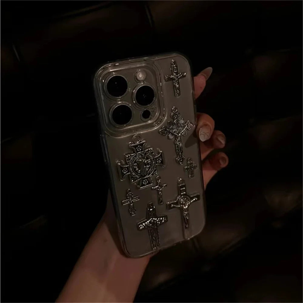 Retro Gothic 3D Metal Cross iPhone Case