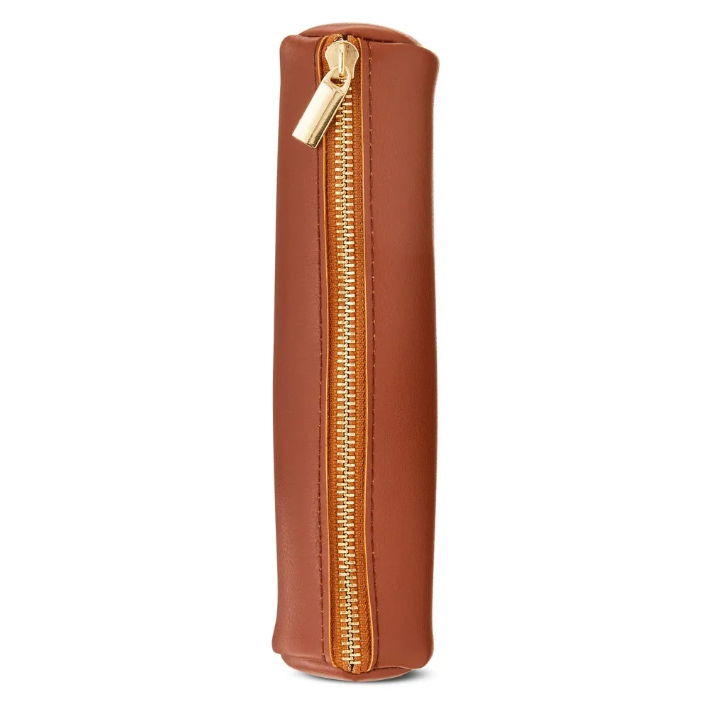 Zippered Leather Pencil Pouch Case