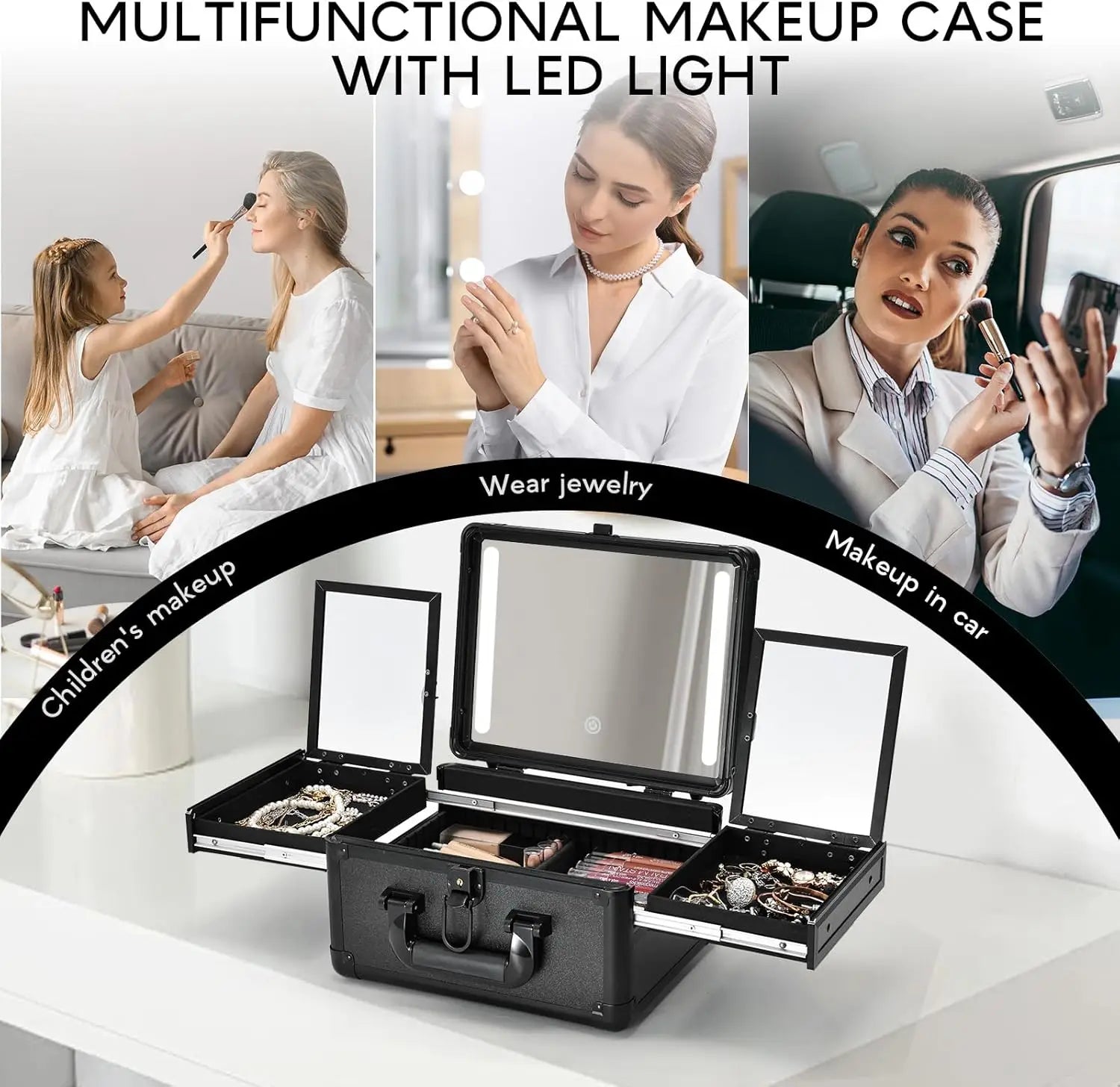 Make-up-Koffer mit LED-Spiegel-Organizer