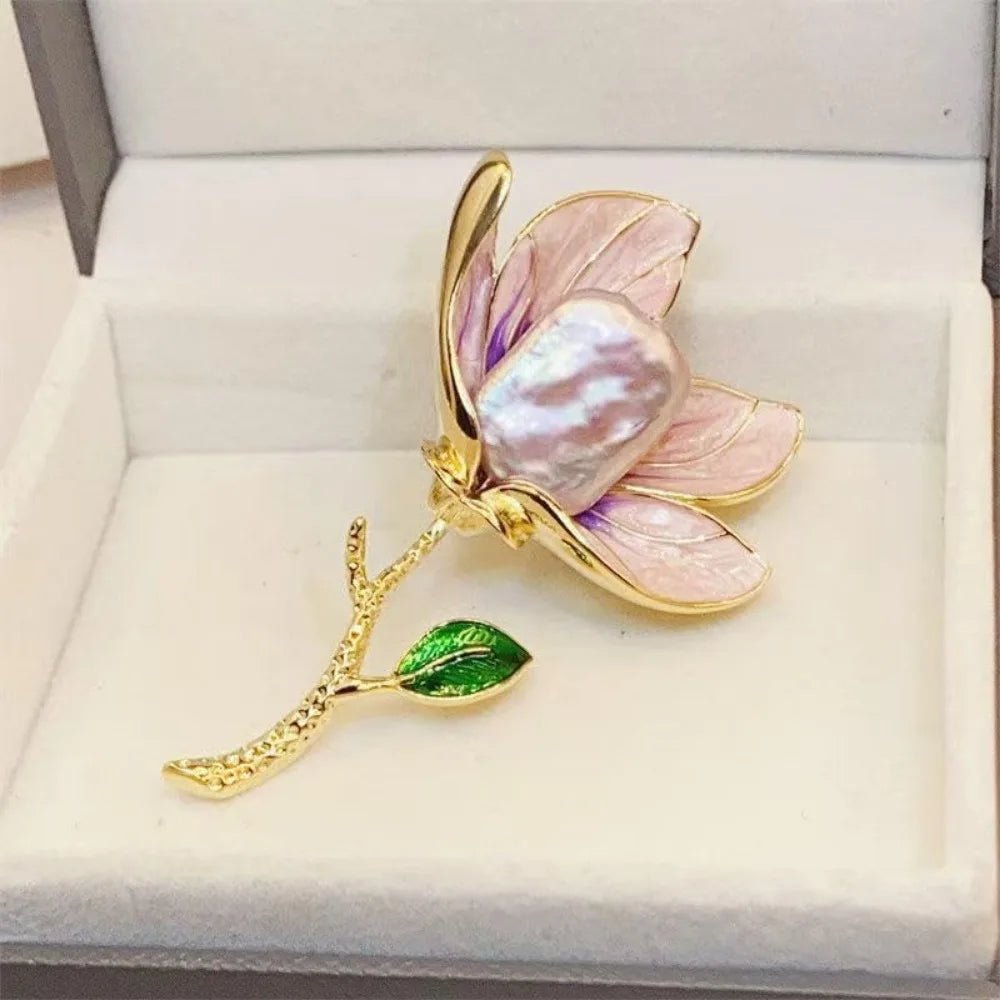 Handmade Gold Rose Brooch with Pearls