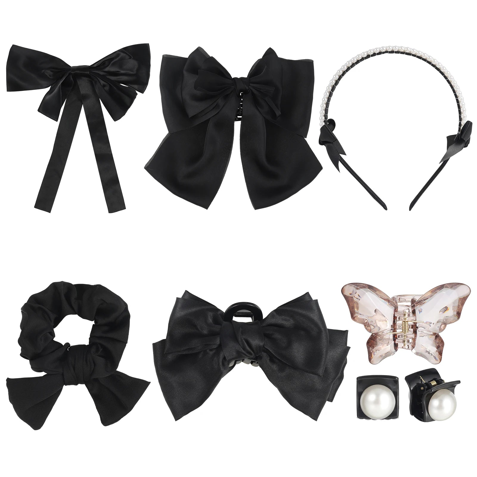 7PCS Big Ribbon Bow Hair Clips Set