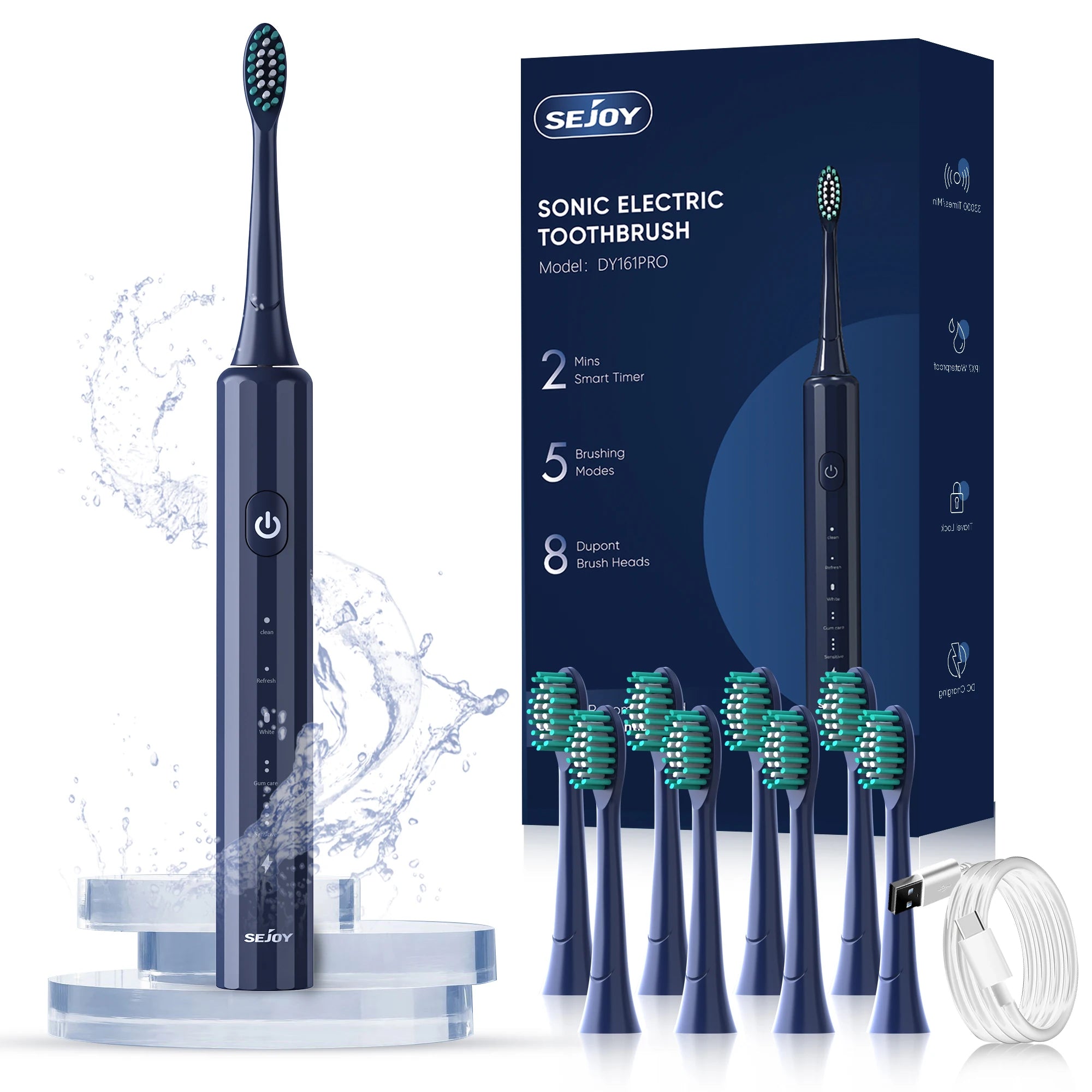 Sonic Toothbrush with 8 Heads, Blue