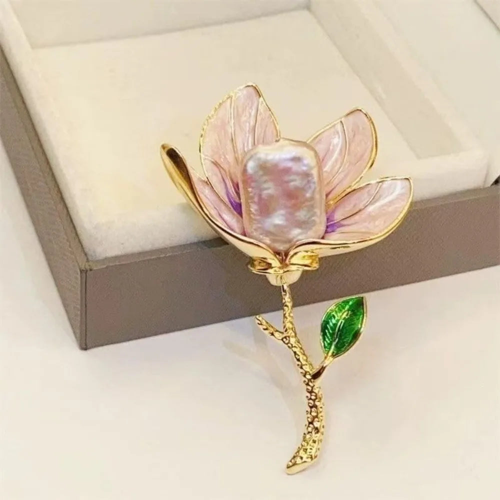 Handmade Gold Rose Brooch with Pearls