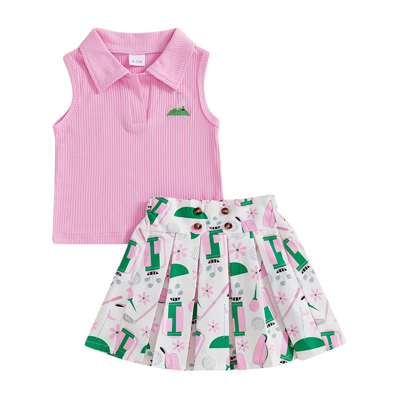 Girls Golf Print Skirt Set