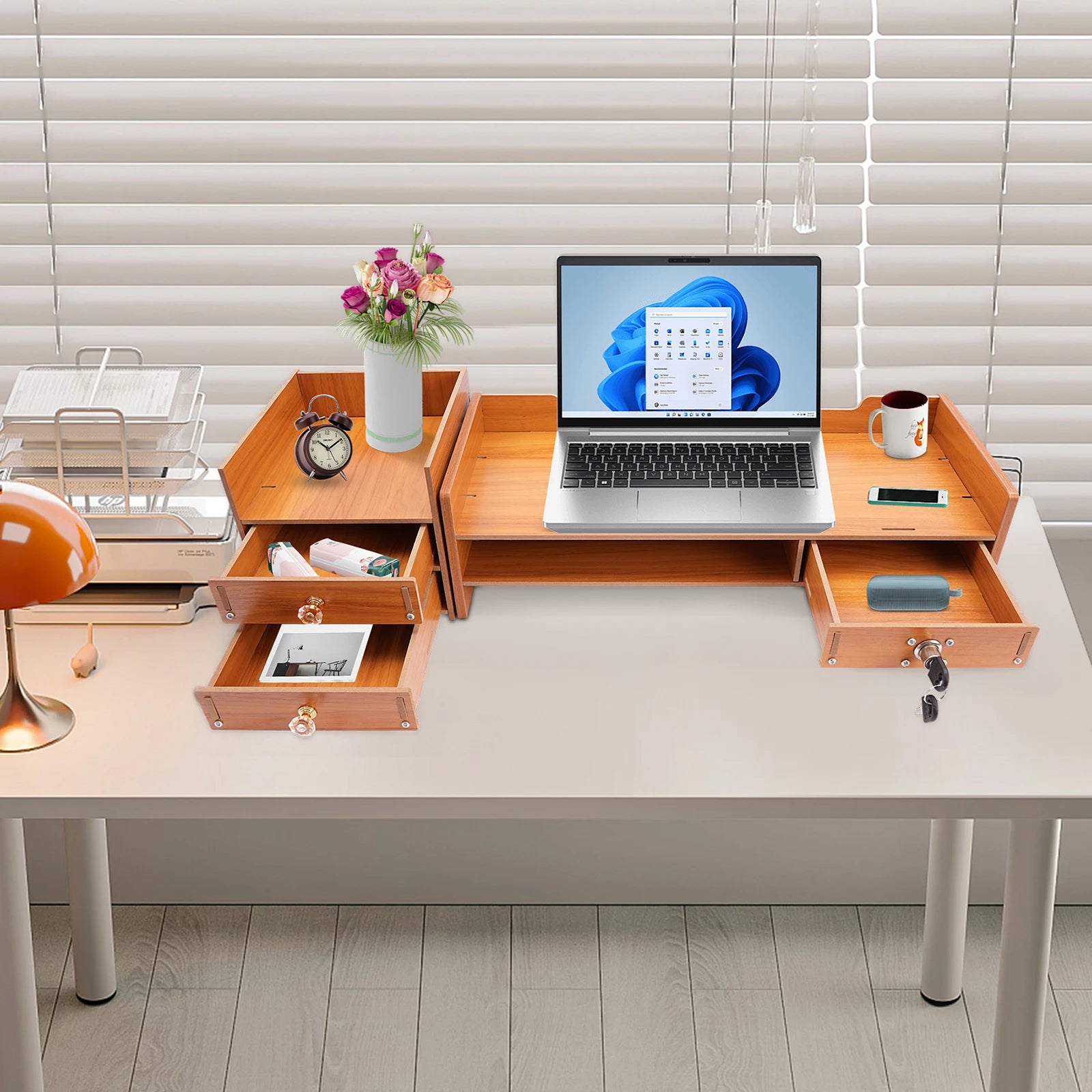 Tabletop Monitor Stand with Drawers
