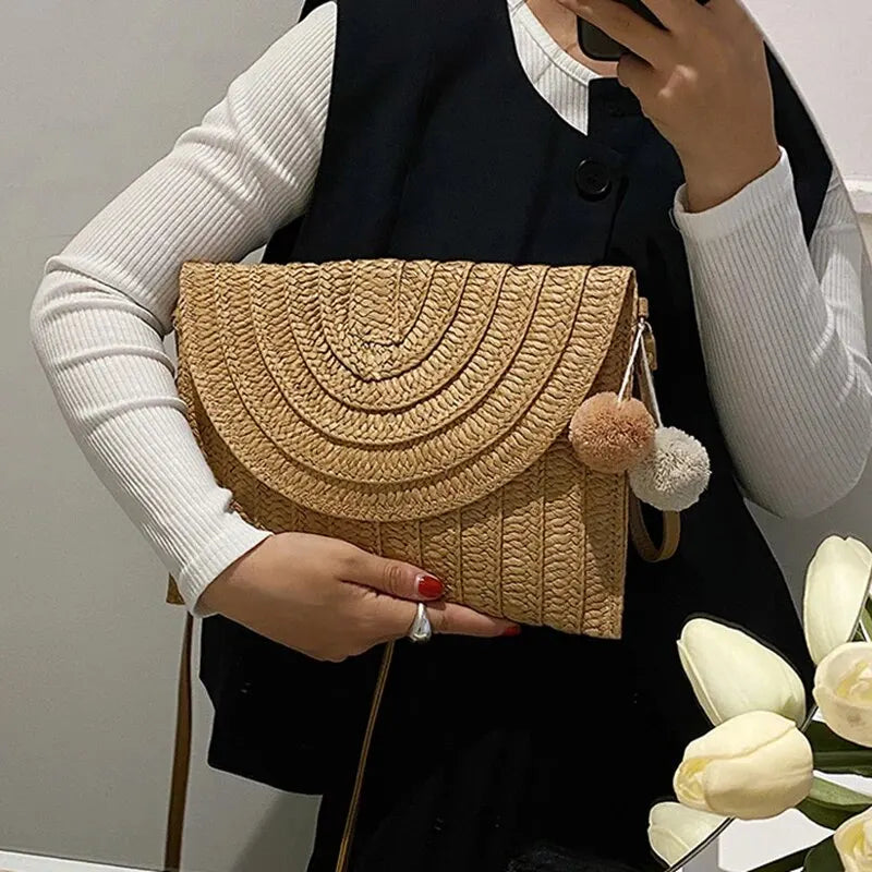 Woven Straw Summer Beach Crossbody Bag