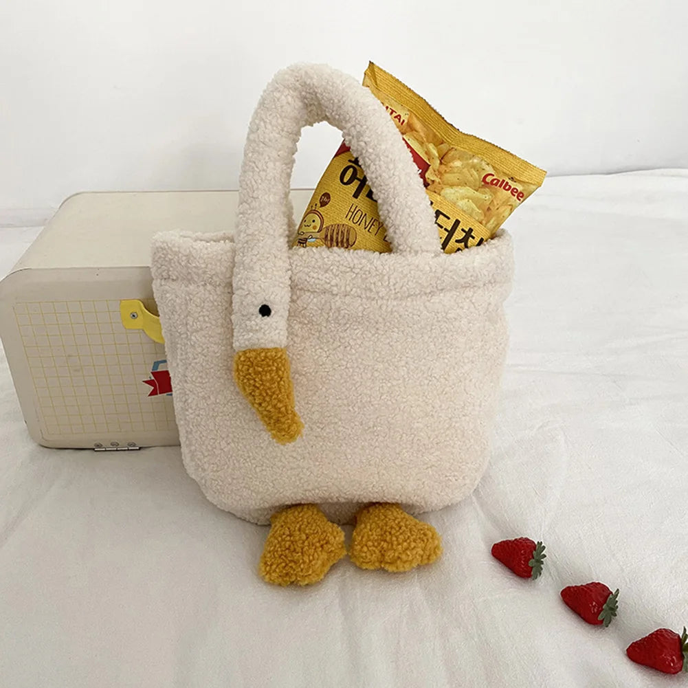 Cartoon Goose Plush Tote Handbag