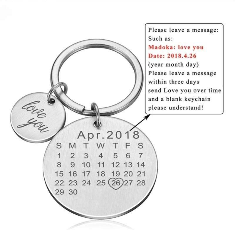 Custom Engraved Calendar Heart Keychain