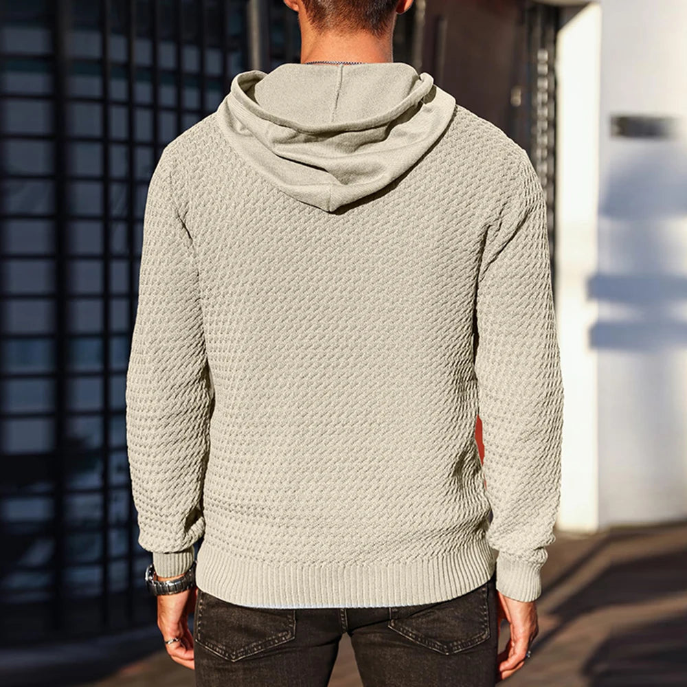 Schwarzer, lässiger Hoodie aus Rippstrick für Herren