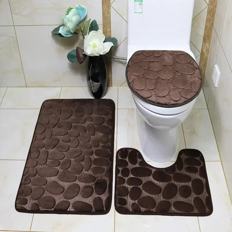 3-Piece Non Slip Cobblestone Bath Mat Set