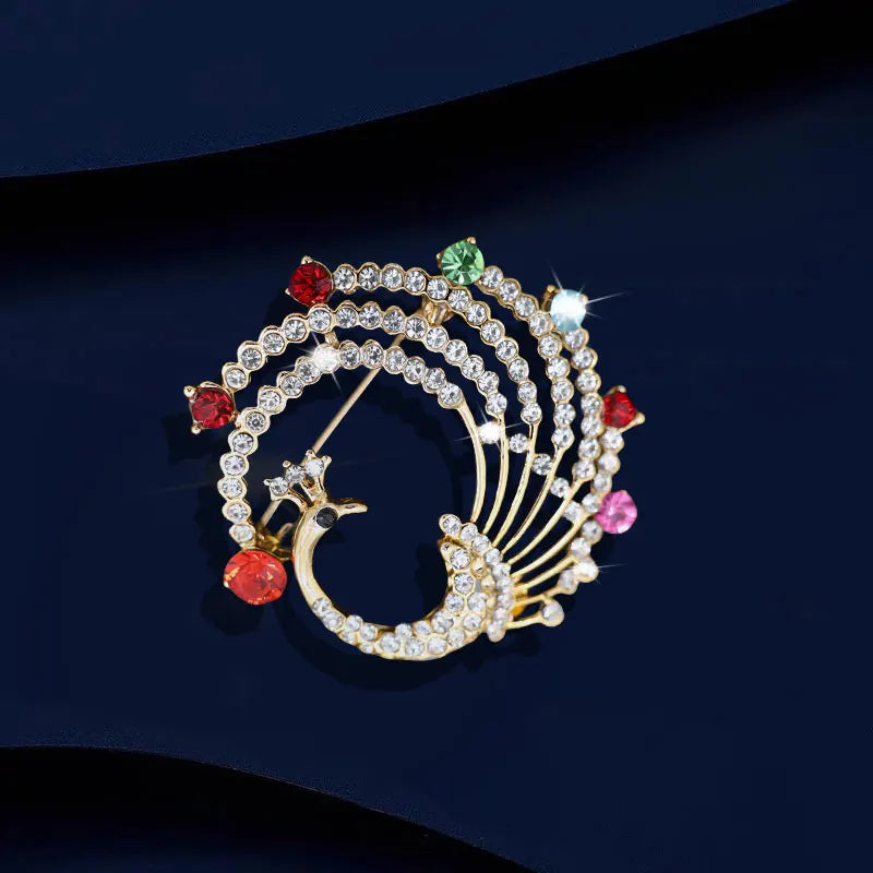 Peacock Feather Sunflower Brooch Set