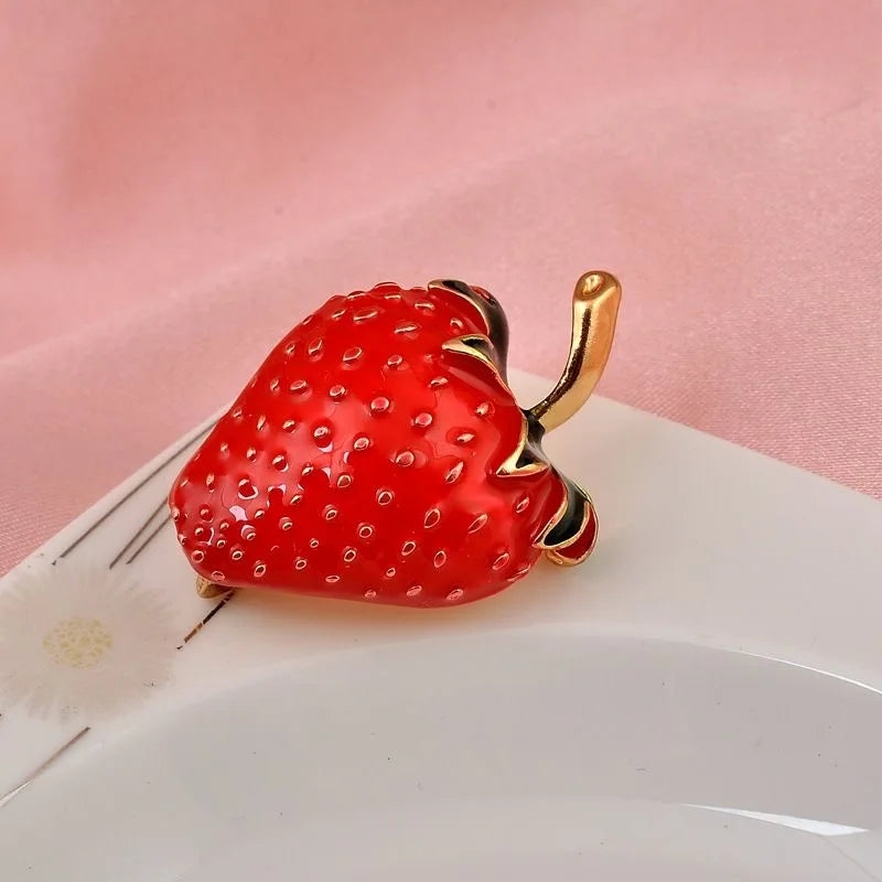 Sweet Strawberry Alloy Fruit Brooch