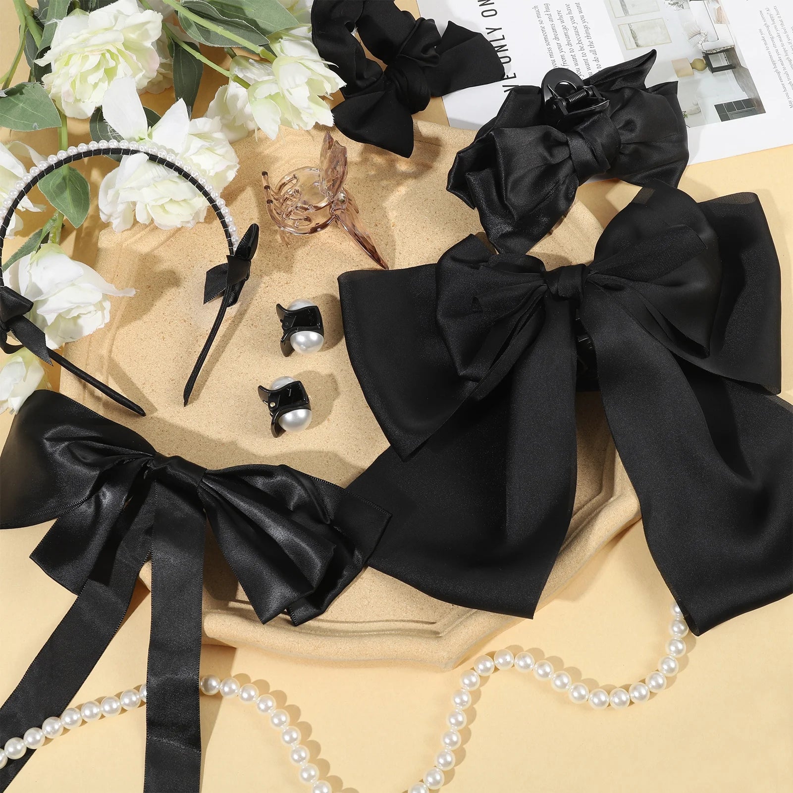7PCS Big Ribbon Bow Hair Clips Set