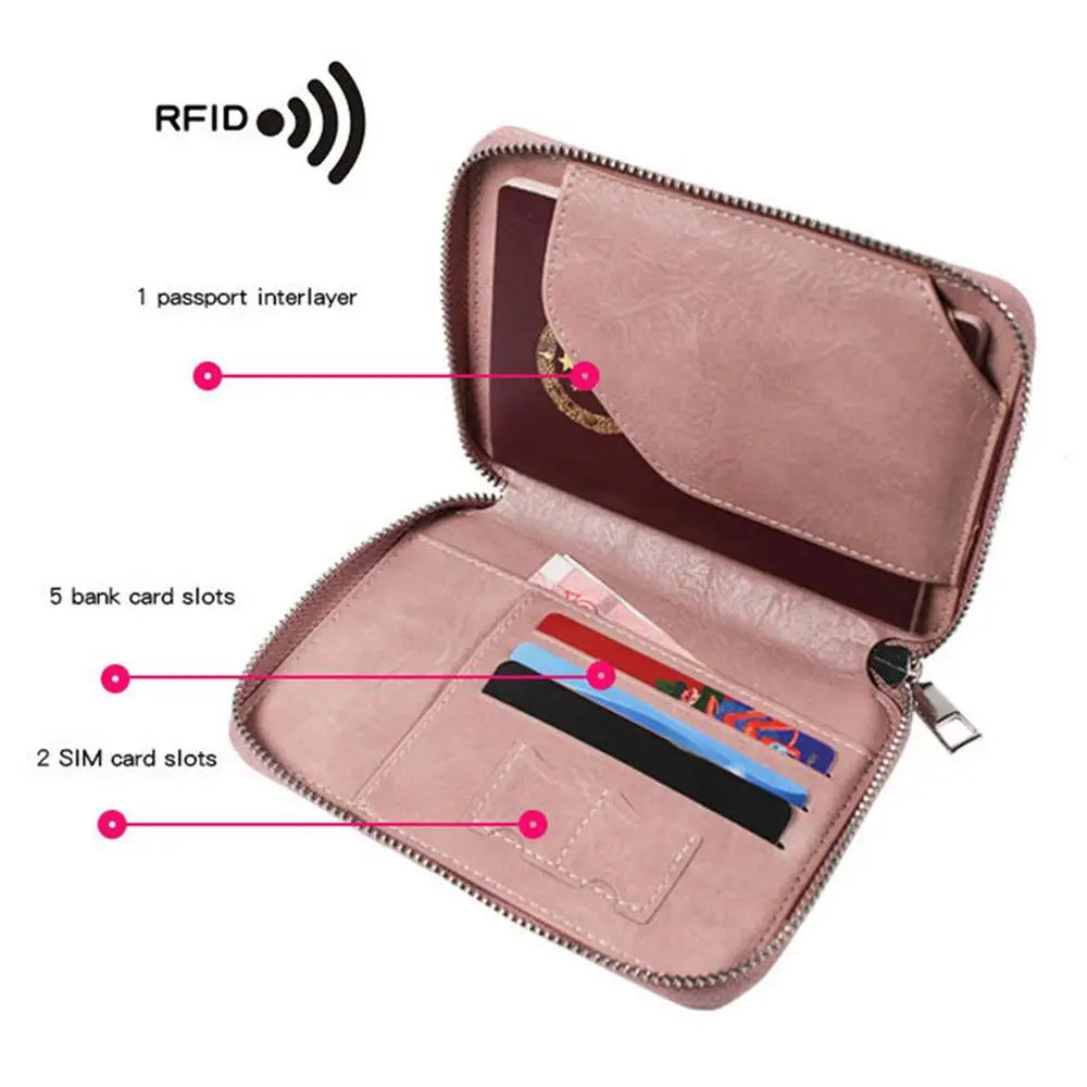 RFID PU Leather Passport Card Holder