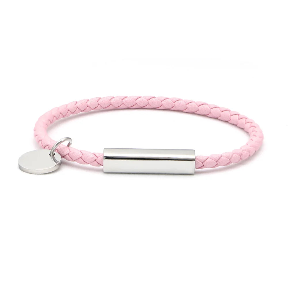 Engraved Heart Magnetic Leather Bangle