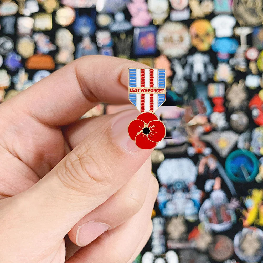 Red Poppy Rose Flower Lapel Pins