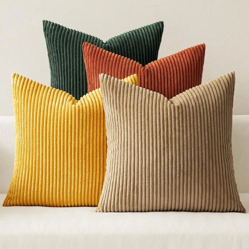 Green-Rust Corduroy Pillow Covers Set 4