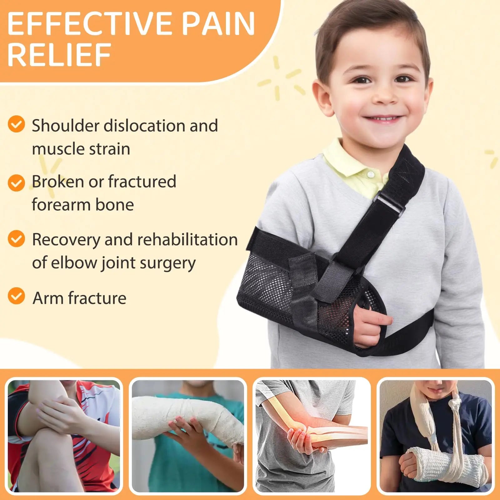 Kids Arm Sling with Support Plate Black S