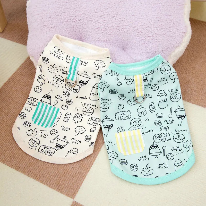 Sommer-Haustierweste mit Cartoon-Graffiti