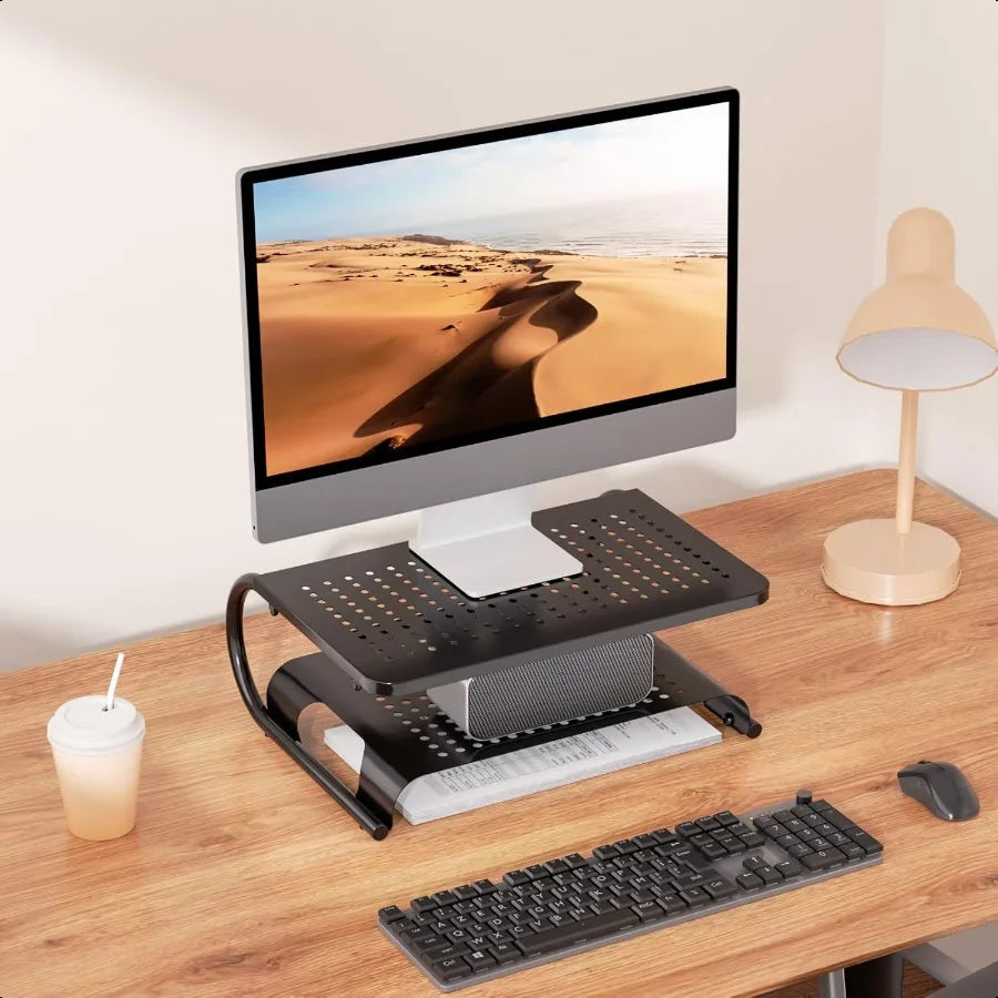 Metal Monitor Stand Riser with Shelf