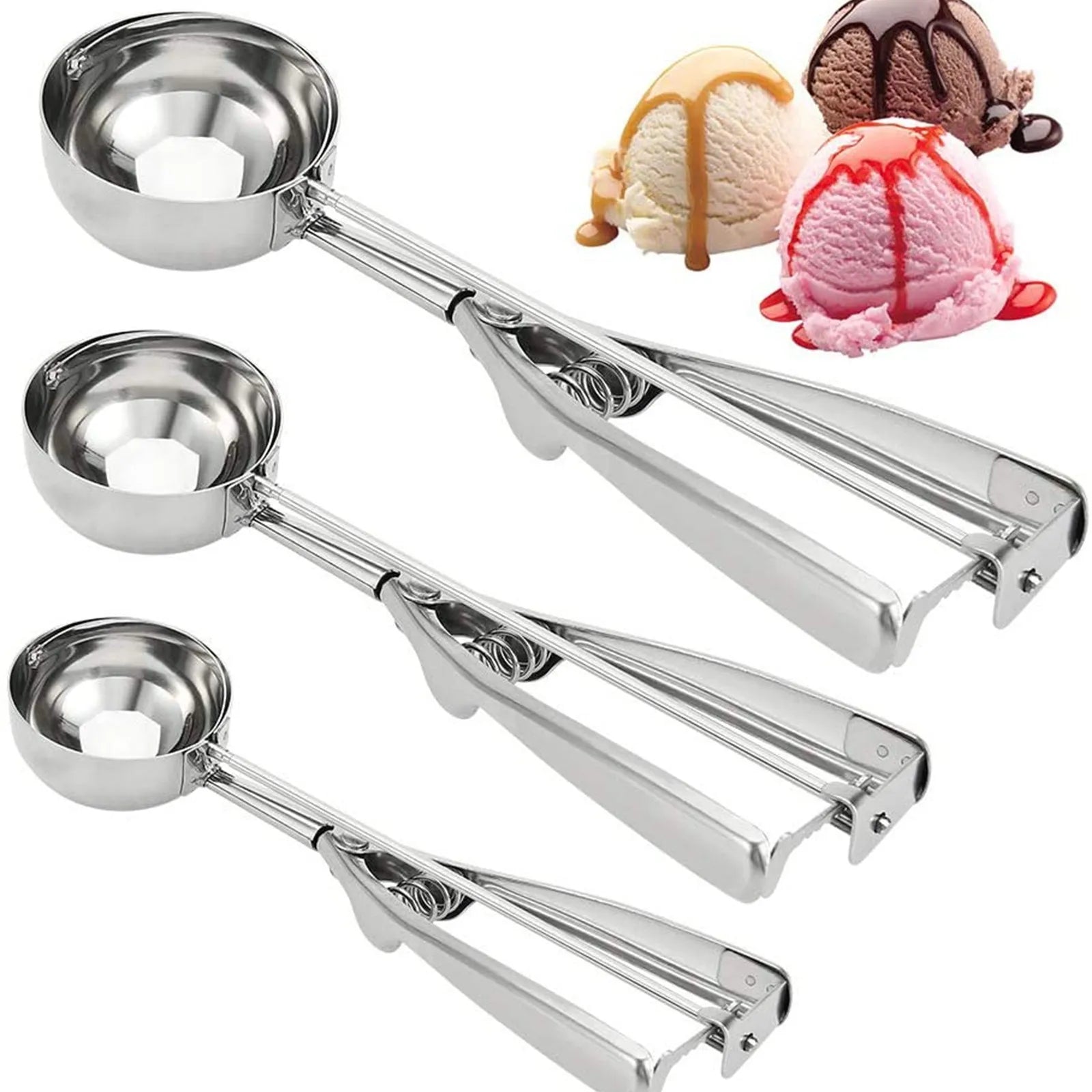3pc Stainless Steel Scoop Set with Spring