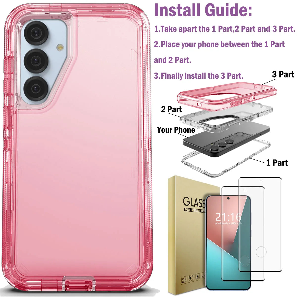 Galaxy S25 Clear Shockproof Case + Glass