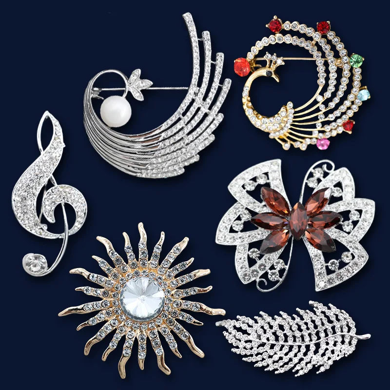 Peacock Feather Sunflower Brooch Set