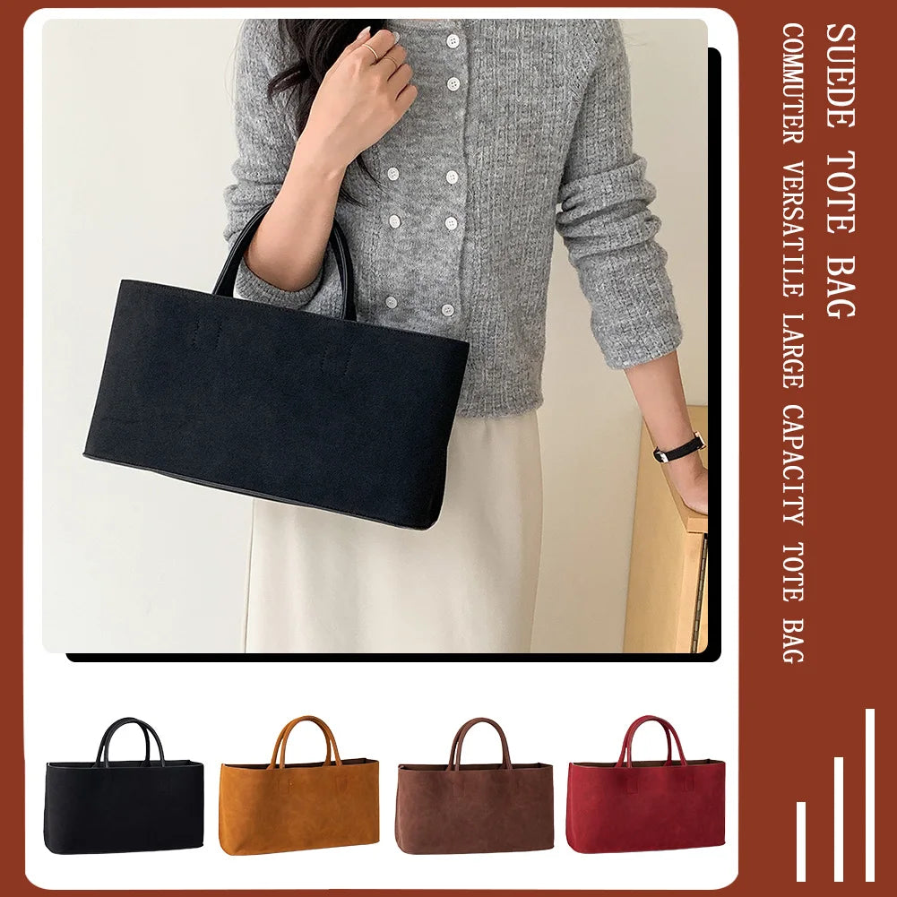 Multi-Pocket Suede Shoulder Handbag