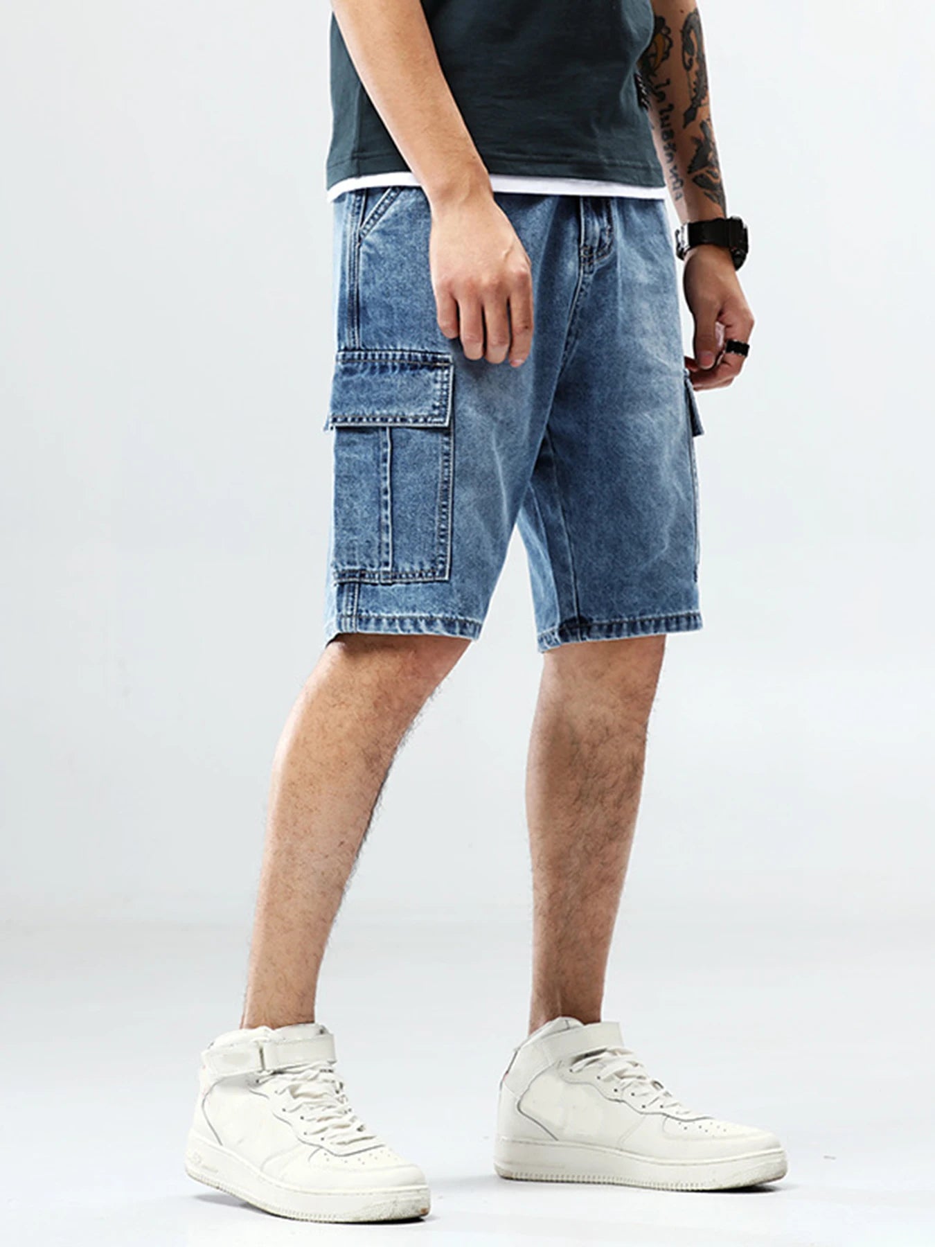 Hip-Hop-Cargo-Shorts aus Denim für Herren