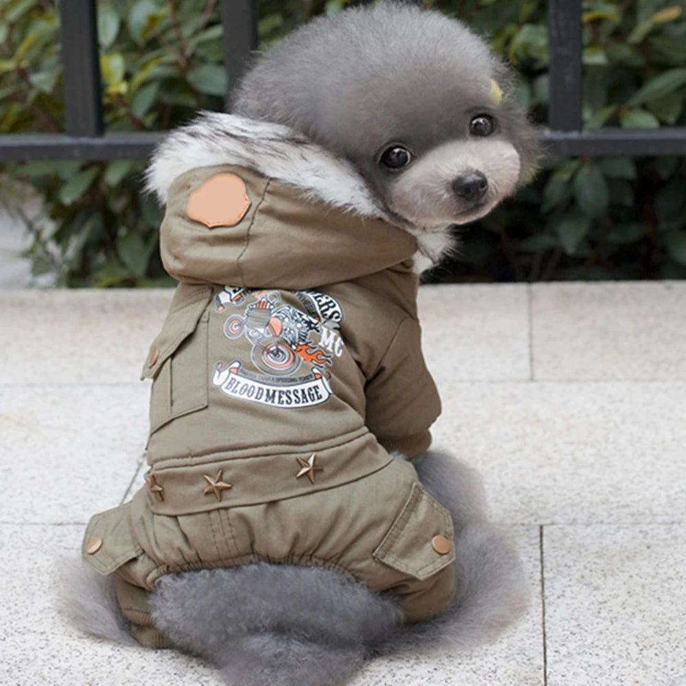 Hooded Driver-Style Dog Winter Jumpsuit