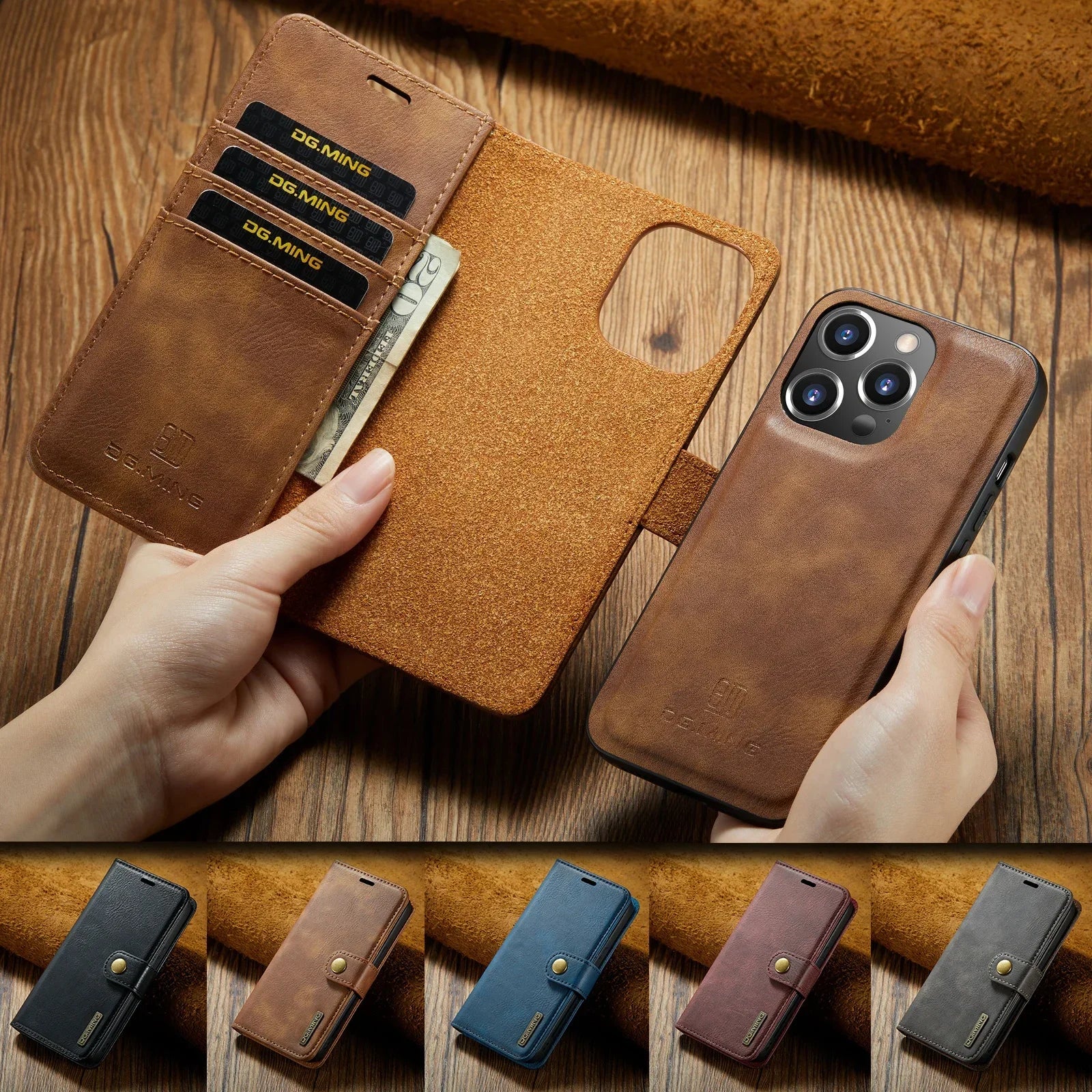 Magnetic Leather Wallet Case for iPhone