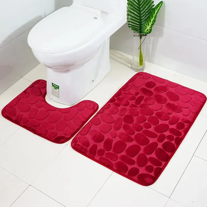 3-Piece Non Slip Cobblestone Bath Mat Set