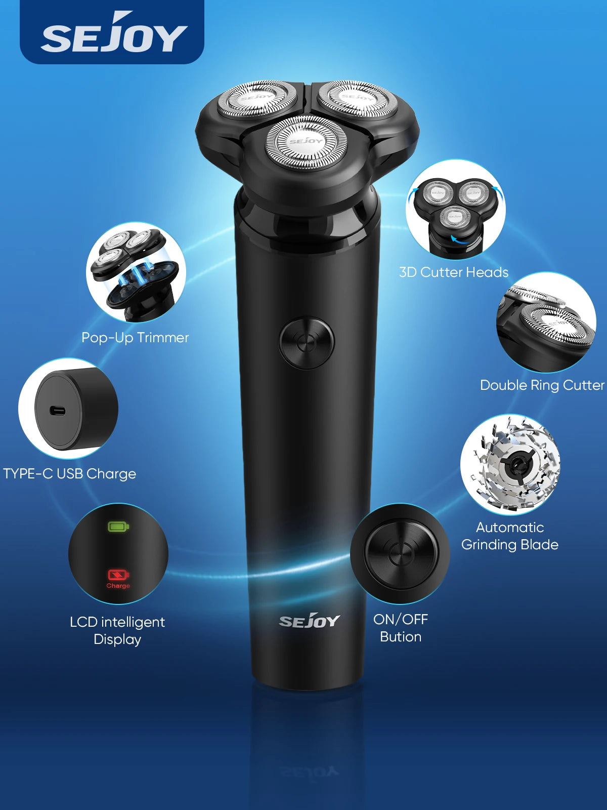 SEJOY Portable Triple Blade Electric RazorMen’s triple blade shaver