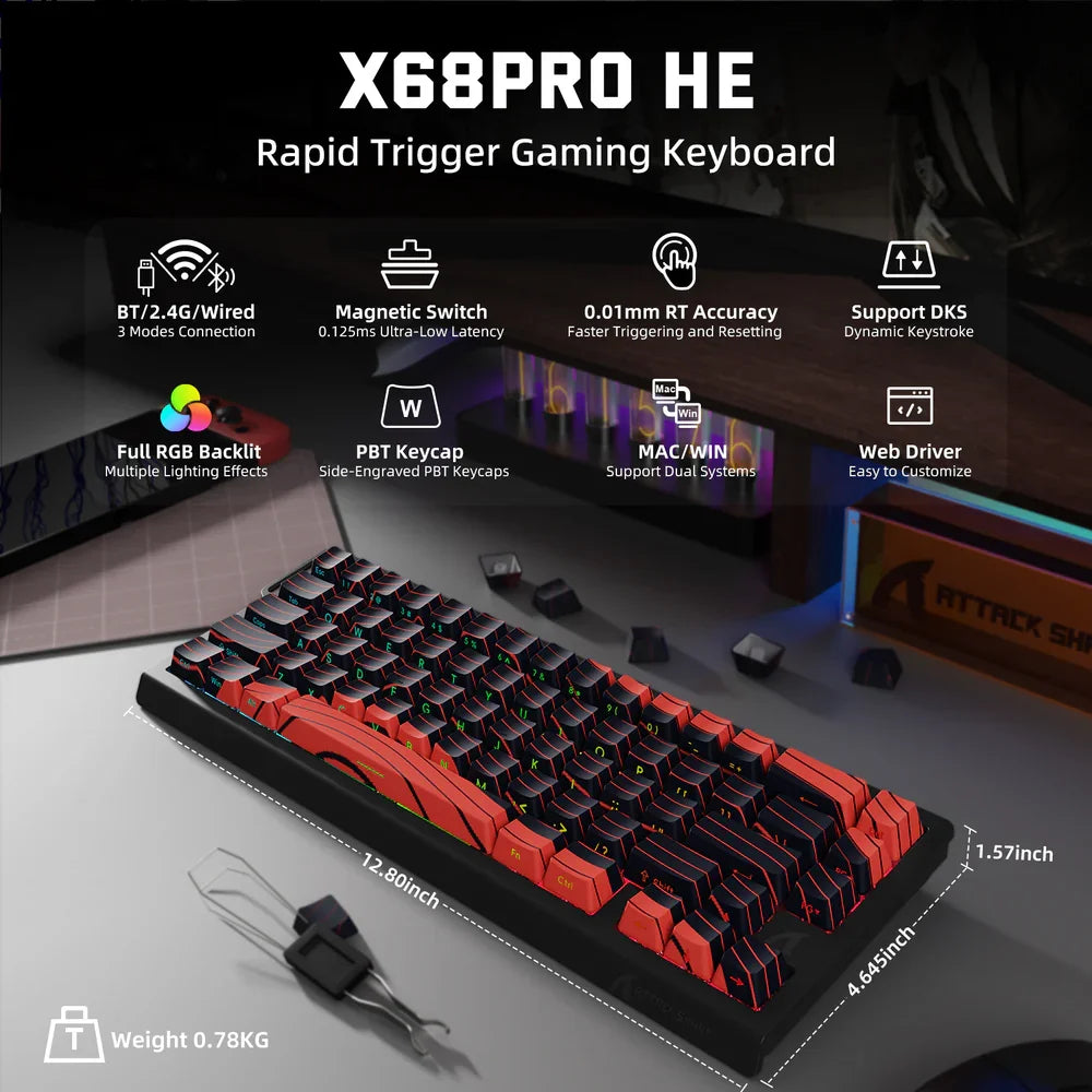 ATTACK SHARK X68 PRO Kabellose RGB-Tastatur