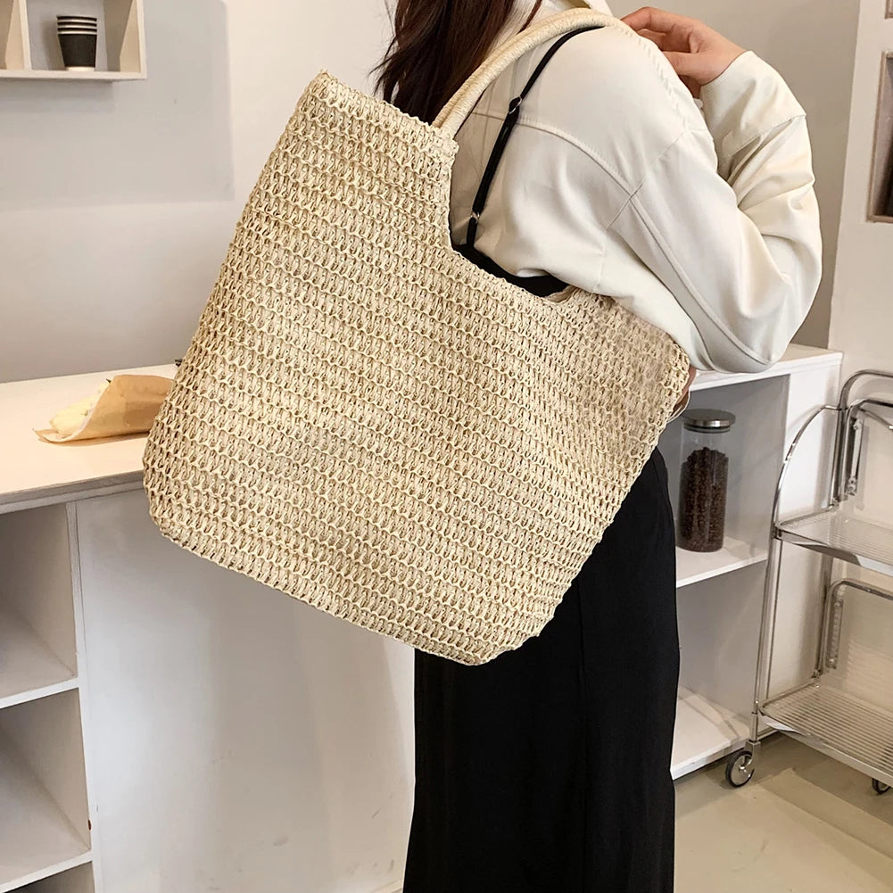 Women’s Large Crochet Straw Tote Bag