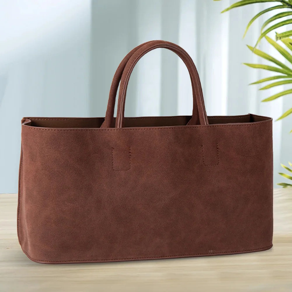 Multi-Pocket Suede Shoulder Handbag