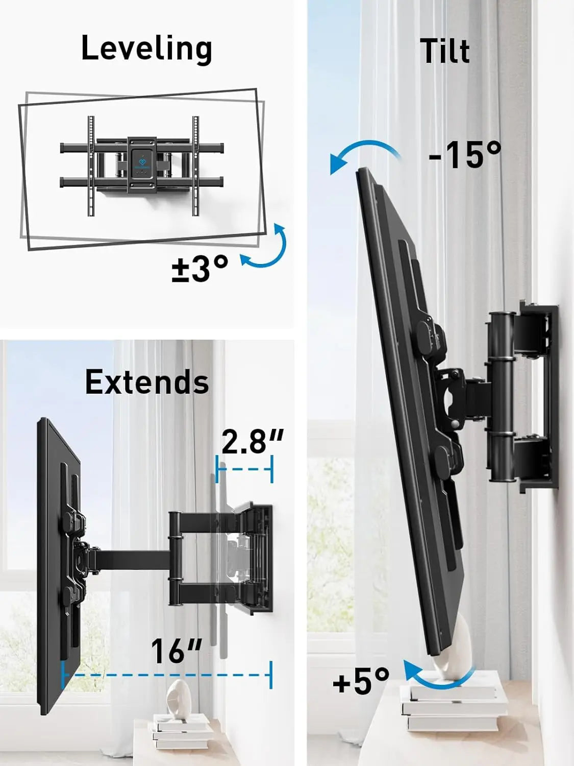 Full Motion TV Mount Dual Arms 132lbs