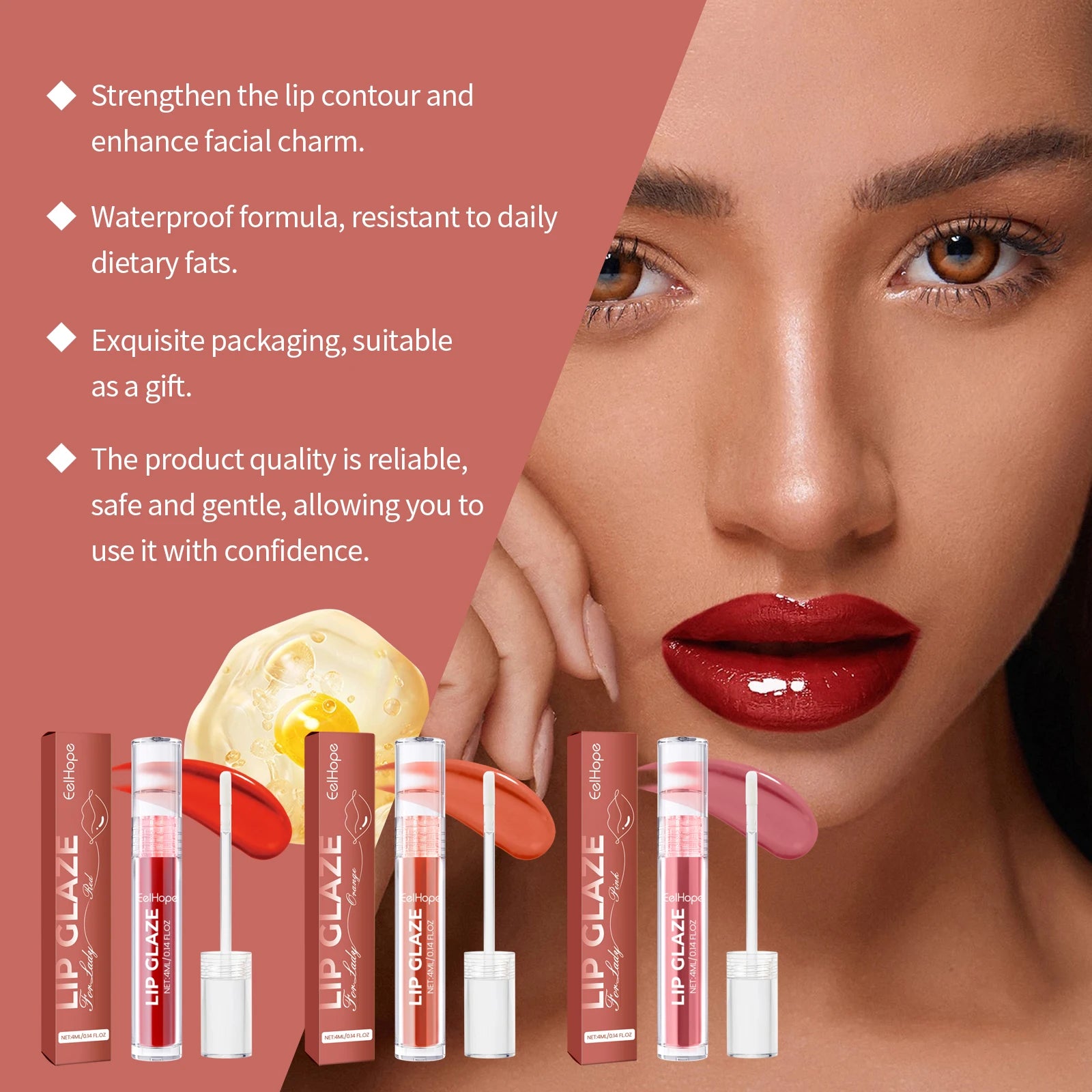 4PCS Long-Lasting Moisturizing Lip Gloss