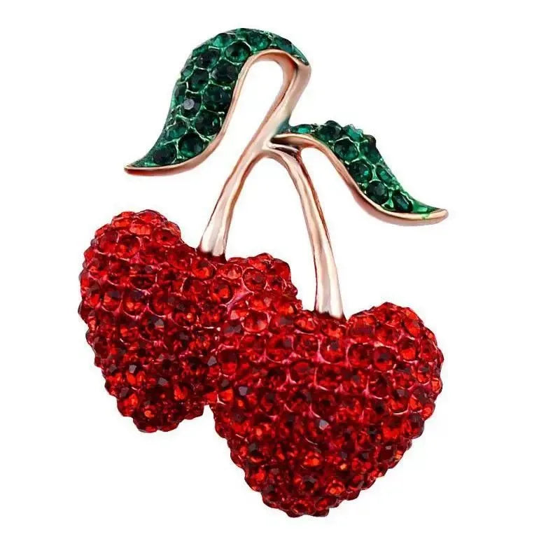 Red Cherry Crystal Rhinestone Brooch
