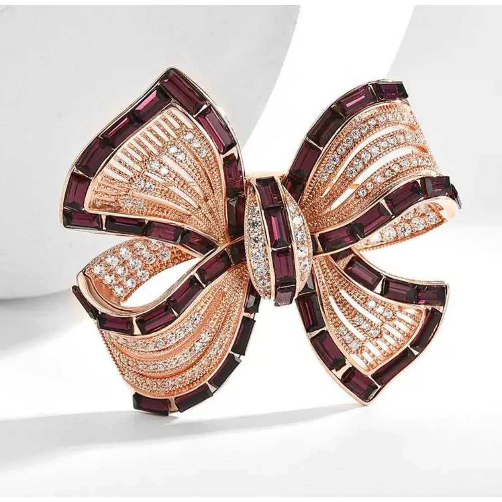 Luxury Purple Alloy Bow Brooch