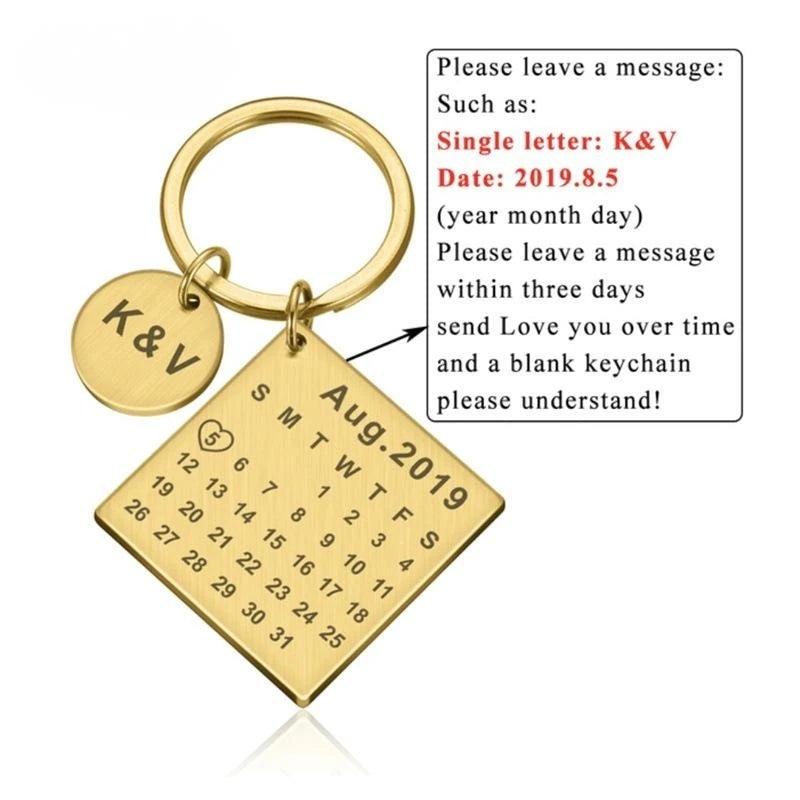 Custom Engraved Calendar Heart Keychain