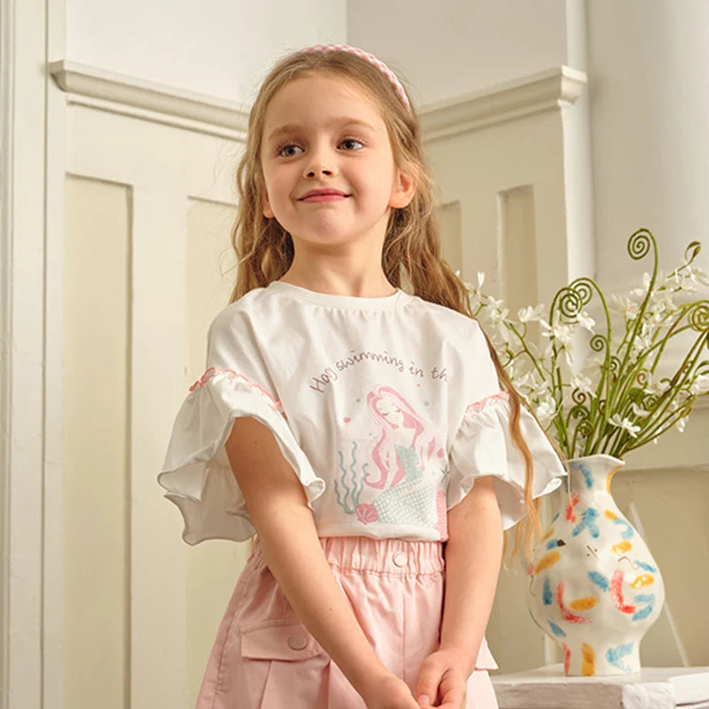 Dave Bella Mädchen Cartoon-Baumwoll-T-Shirt