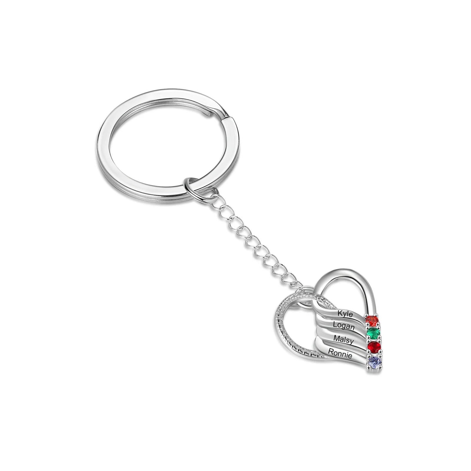 Custom Birthstone Heart Name Keychain